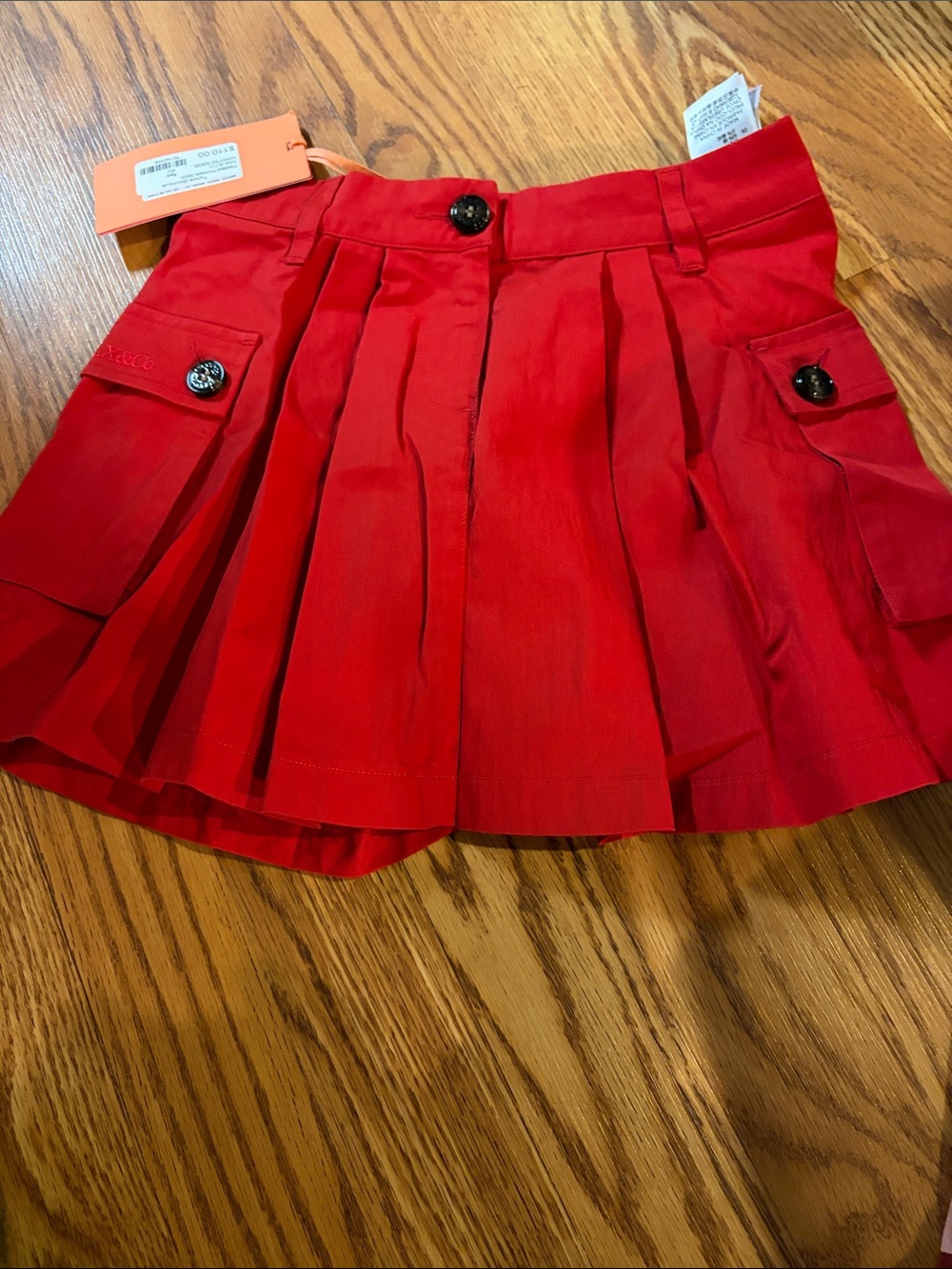 Max & Co. Girls Red Pleated Skirt with Cargo Flap Pockets